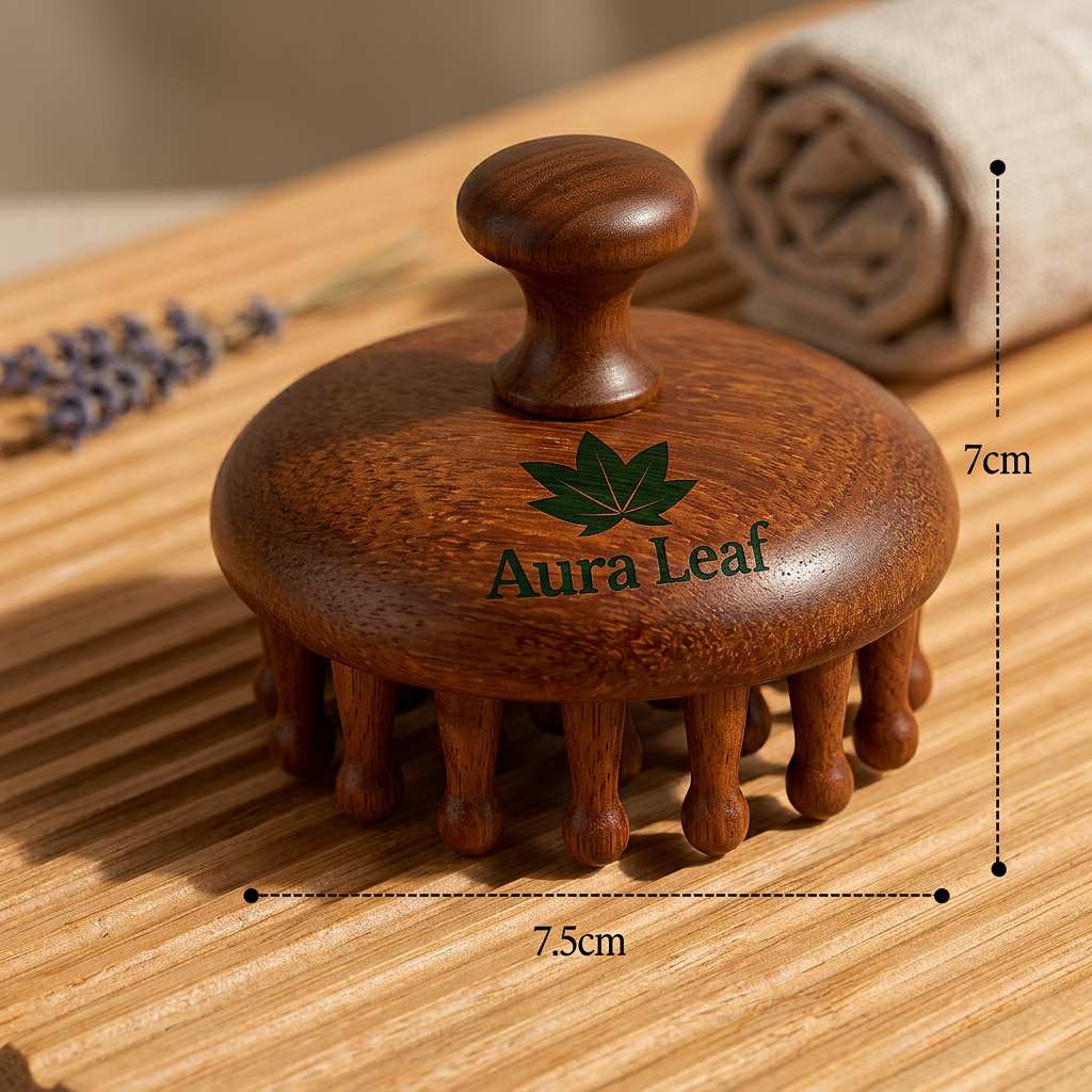 Natural Sandalwood Hand-Carved Meridian Massage Comb | Wooden Scalp Brush for Hair Care
