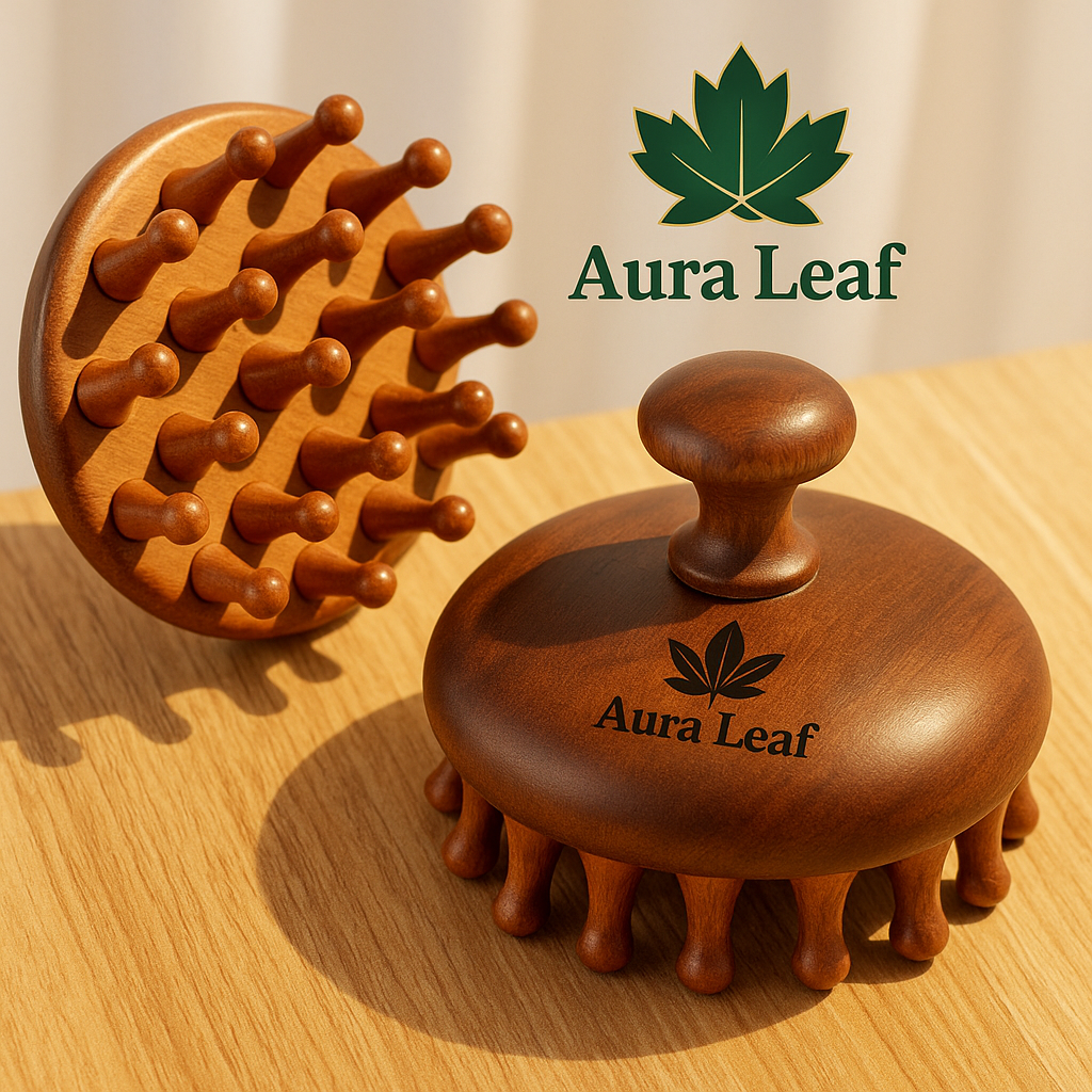 Natural Sandalwood Hand-Carved Meridian Massage Comb | Wooden Scalp Brush for Hair Care