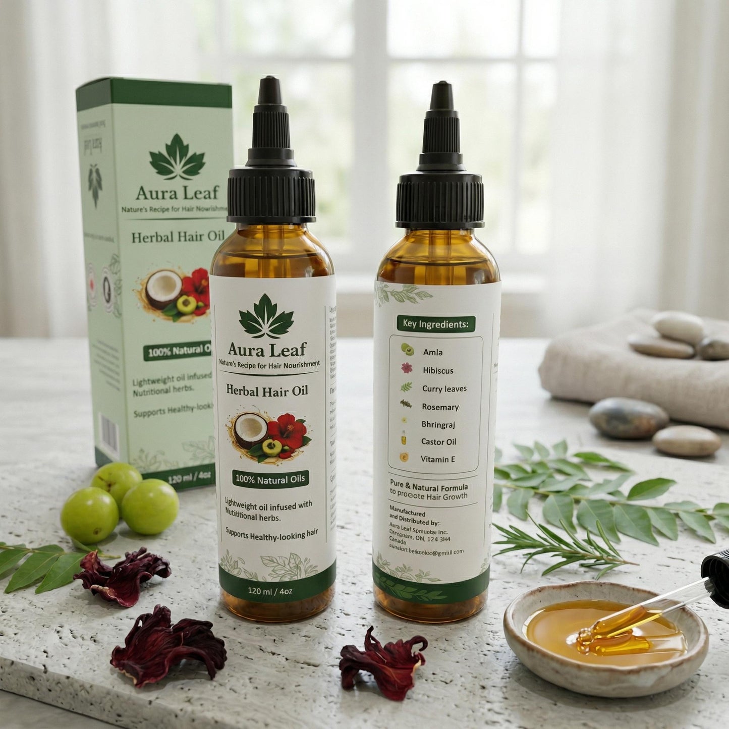 Aura Leaf Herbal Hair Oil – For Strong, Shiny & Healthy Hair (120 ml)