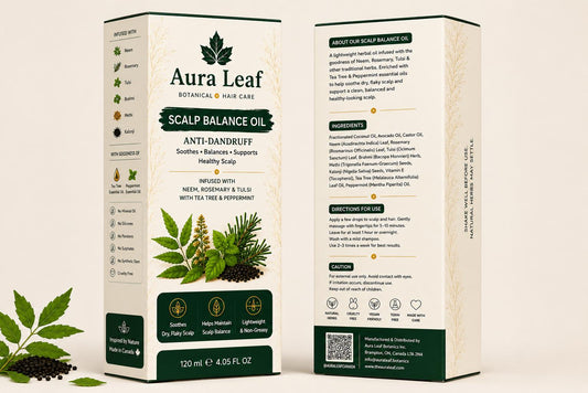 AuraLeaf Scalp Balance Oil – 120ml amber bottle front view